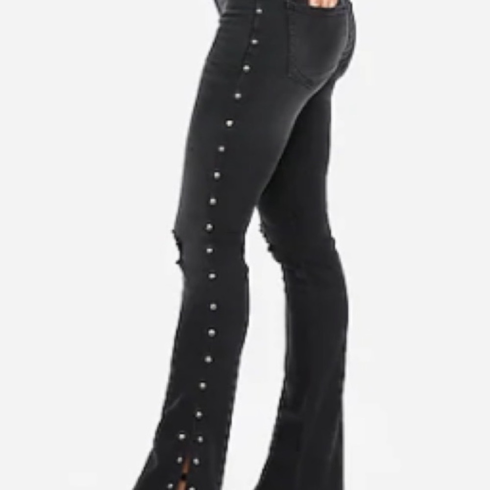 Express high waisted black studded stretch skyscraper jeans